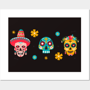 Dia de los muertes skull pattern. Mexican Day of the Dead. Posters and Art